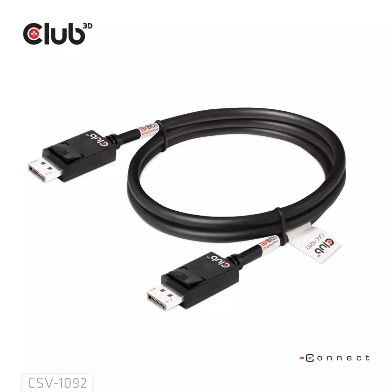 CLUB3D DisplayPort™ 2.1 kabelis, dvipusis, VESA DP80 sertifikuotas, 4K240Hz, 8K60Hz arba 10K60Hz, M/M, 1,6 m