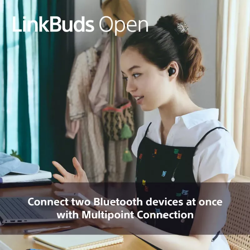 Ausinės Sony LinkBuds Open WFL910B belaidės Bluetooth į ausį, 20–20000 Hz, 10 m atstumas, 63 g, juodos