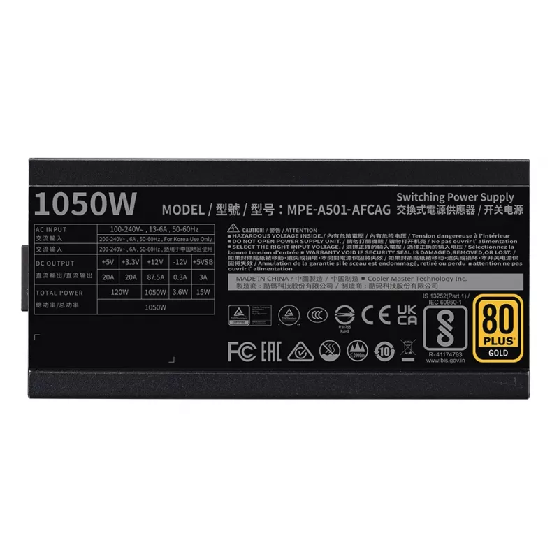 COOLER MASTER MWE 1050 V2 Gold Full Modular 1050W ATX juodas maitinimo šaltinis