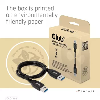 CLUB3D USB Type-A Gen2 (10G) laidas, 3A M/M 0,5 m / 1,64 ft