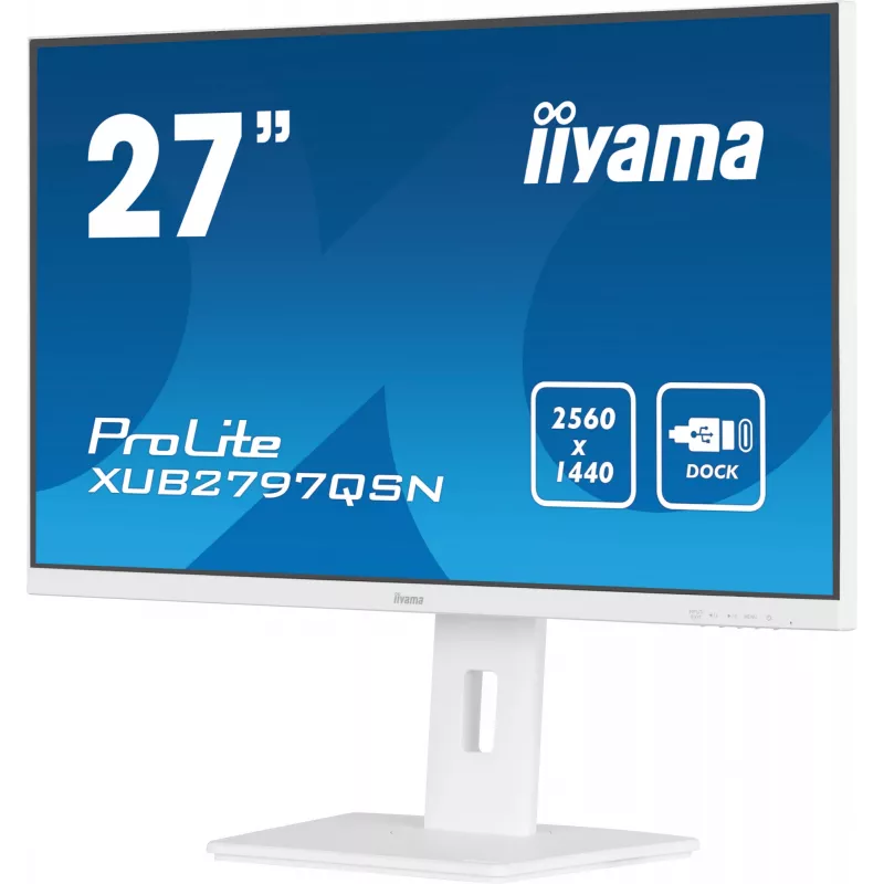iiyama ProLite XUB2797QSN-W2 27 colių QHD IPS monitorius, USB-C dokas, baltos spalvos