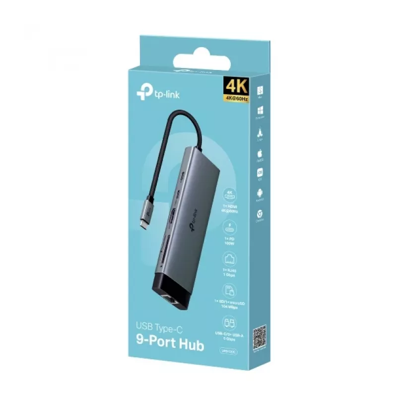 TP-Link UH9120C USB-C stotelė su HDMI, Ethernet ir kortelių skaitytuvu, USB 3.2 Gen 1, 5000 Mbit/s