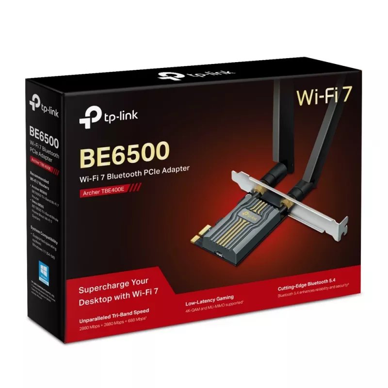 TP-Link BE6500 vidinis WLAN/Bluetooth 2880 Mbit/s trijų juostų Wi-Fi 7 PCIe adapteris