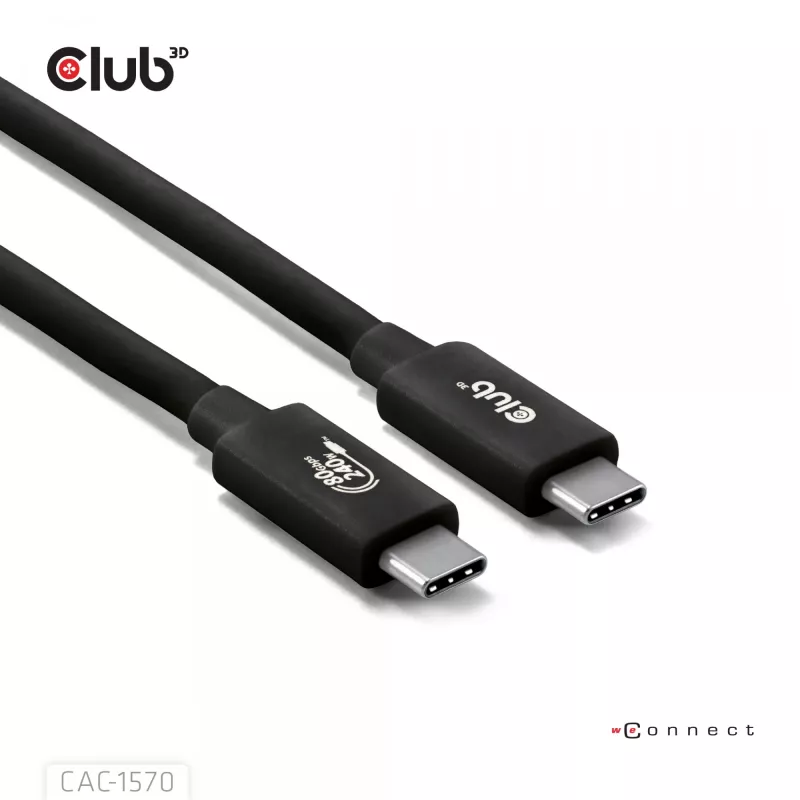 USB Type-C laidas CLUB3D CAC-1570 1,2m — 80Gbps, 240W, palaiko 8K@240Hz, juodas