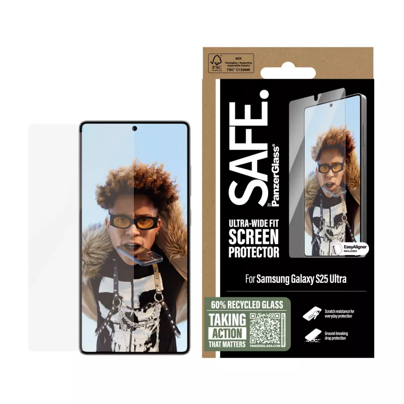 PanzerGlass SAFE. apsauginis stiklas Samsung Galaxy S25 Ultra | Ultra-Wide Fit su EasyAligner