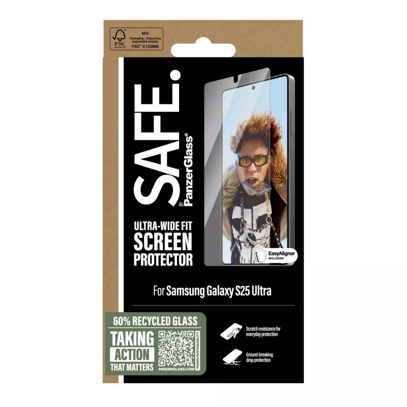 PanzerGlass SAFE. apsauginis stiklas Samsung Galaxy S25 Ultra | Ultra-Wide Fit su EasyAligner