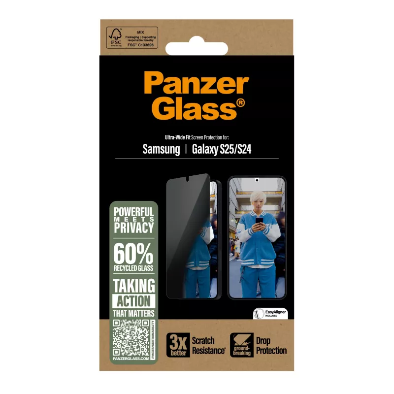 PanzerGlass ® Privatumo ekrano apsauga Samsung Galaxy S25 | S24 | Ultra-Wide Fit