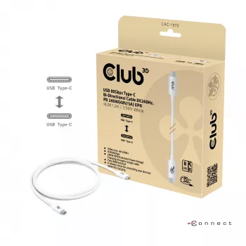 CLUB3D USB 80Gbps sertifikuotas 240W 8K240Hz Type-C® 1,2m juodas laidas