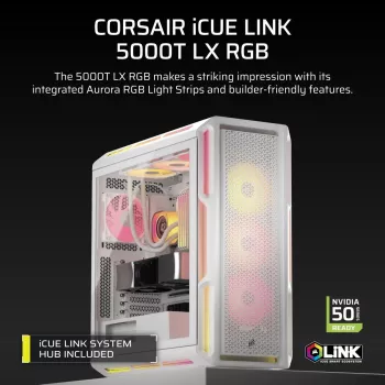 CORSAIR 5000T LX RGB (temdintas stiklas) balta - vidutinis kompiuterio korpusas