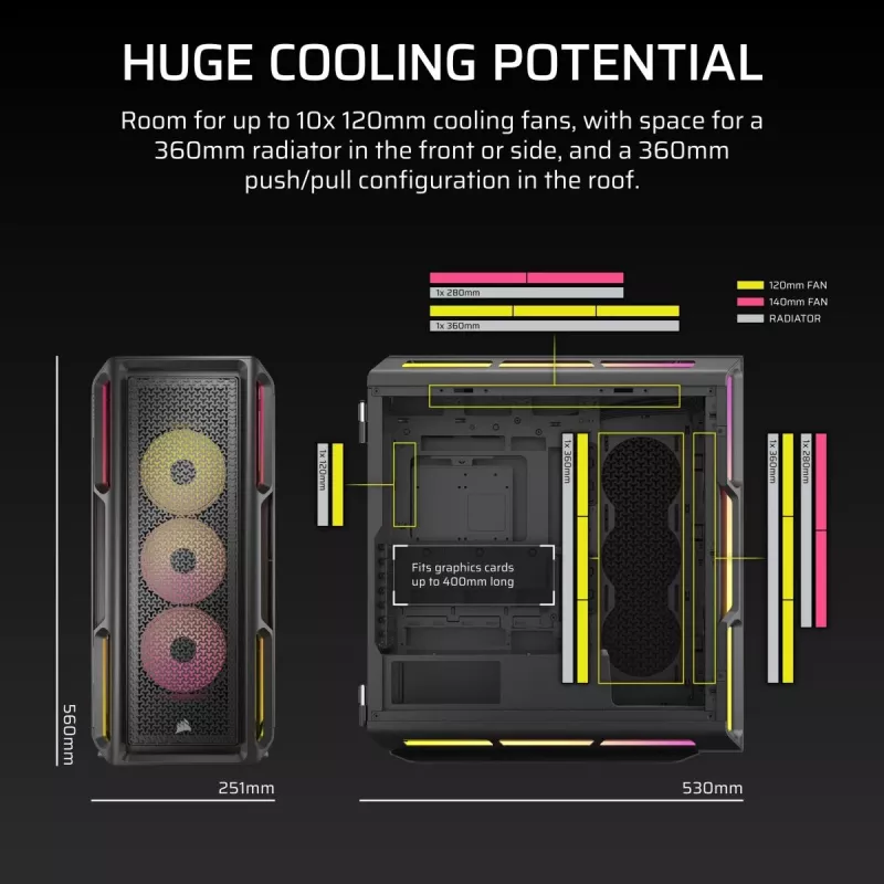 CORSAIR PC dėklas - Icue Link 5000t Lx RGB Mid-tower aukšto našumo