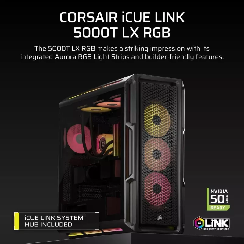 CORSAIR PC dėklas - Icue Link 5000t Lx RGB Mid-tower aukšto našumo