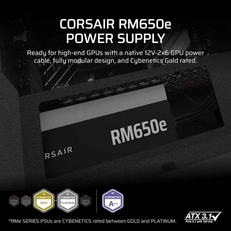 CORSAIR RMe Series RM650e pilnai modulinis žemo triukšmo ATX 650W maitinimo šaltinis