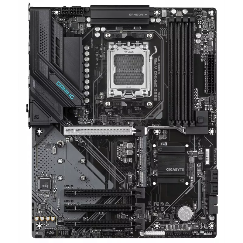 Motininė plokštė GIGABYTE B850 GAMING WIFI6, AMD B850 mikroschemų rinkinys, AM5 lizdas, ATX, 4x DDR5 lizdai, Wi‑Fi 6, 3x M.2, 4x SATA III
