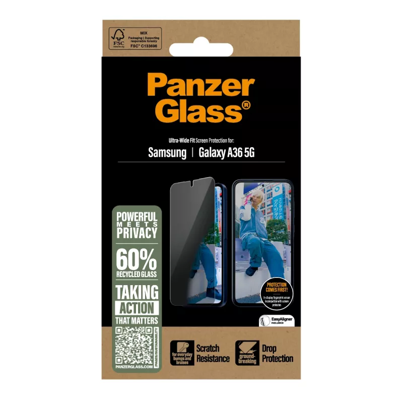 PanzerGlass® privatumo ekrano apsauga Samsung Galaxy A36 5G | Ultra-Wide Fit