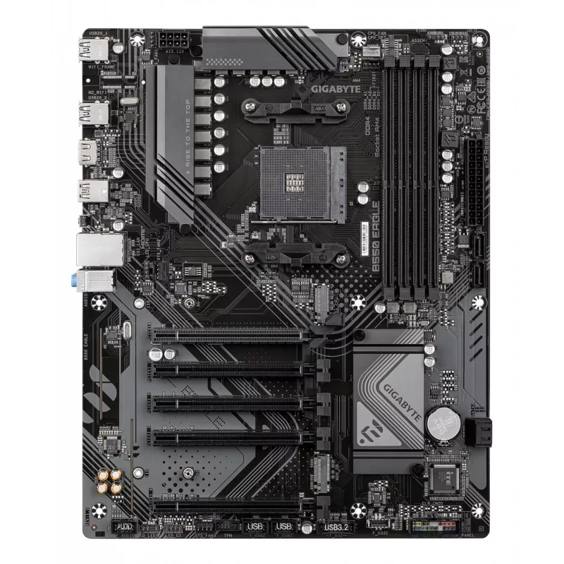 GIGABYTE B550 EAGLE pagrindinė plokštė - AMD Ryzen 5000 G-Series procesoriams, 10+3+1 fazių VRM, iki 3200MHz DDR4, 1xPCIe 4.0 + 1xPCIe 3.0 M.2, 1GbE LAN, USB 3.2 Gen 2