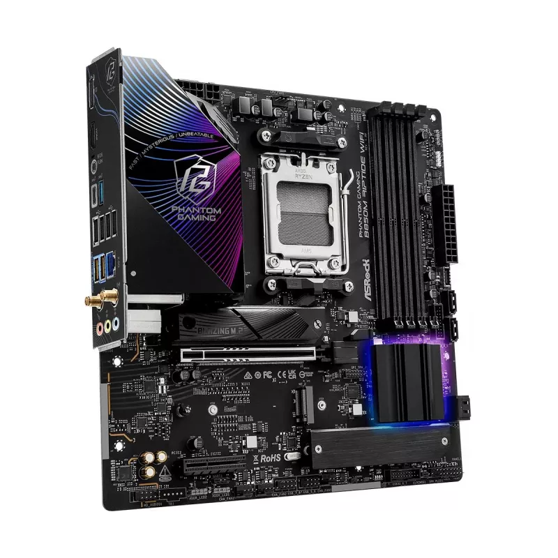 ASRock pagrindinė plokštė B850M Riptide WiFi AM5 AMD B850 4x DDR5 1x HDMI 2.1 TMDS/FRL 8G 1x DisplayPort 1.4 su DSC mATX