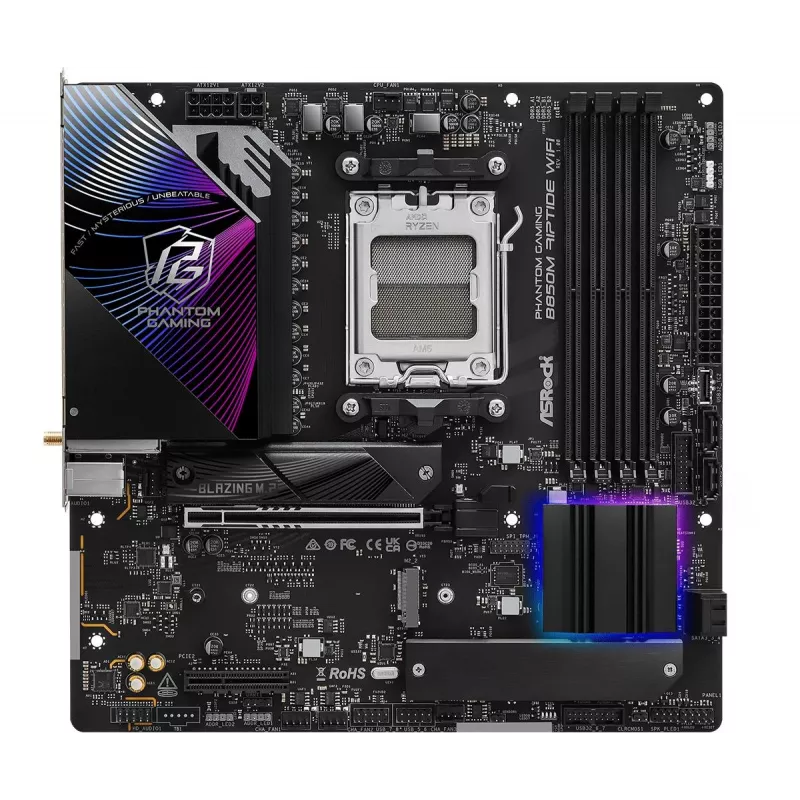 ASRock pagrindinė plokštė B850M Riptide WiFi AM5 AMD B850 4x DDR5 1x HDMI 2.1 TMDS/FRL 8G 1x DisplayPort 1.4 su DSC mATX