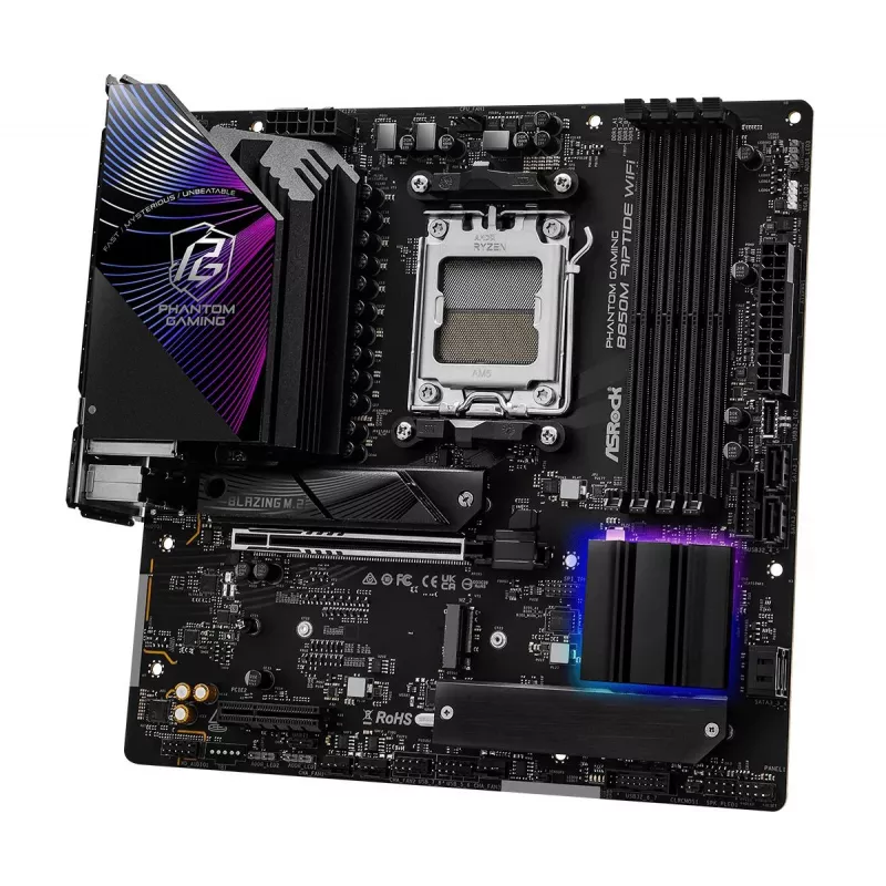 ASRock pagrindinė plokštė B850M Riptide WiFi AM5 AMD B850 4x DDR5 1x HDMI 2.1 TMDS/FRL 8G 1x DisplayPort 1.4 su DSC mATX
