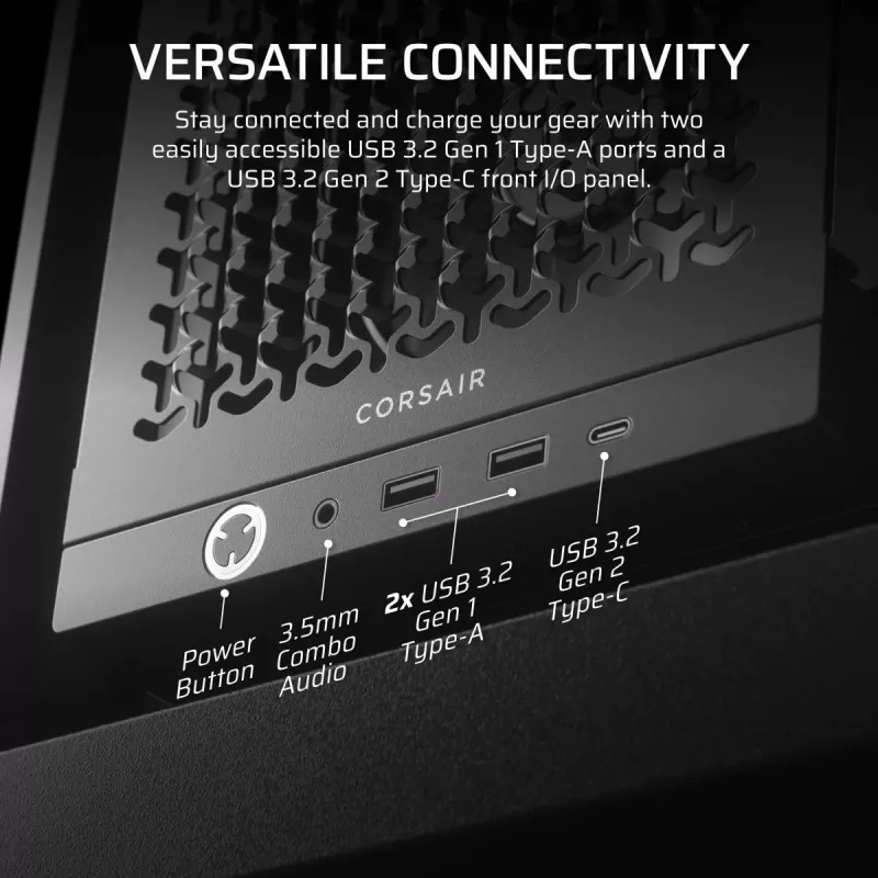 Korpusas CORSAIR FRAME 4000D RS Midi Tower – juodas, EATX, grūdintas stiklas, USB-C, 3x120 mm priekiniai ventiliatoriai