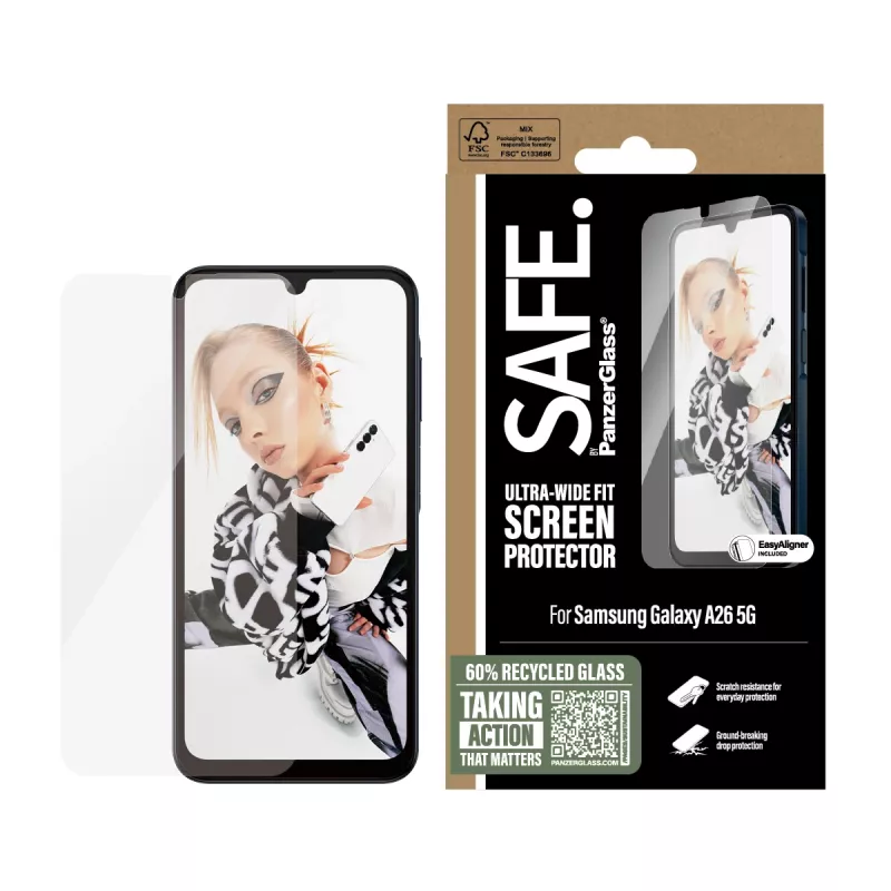 PanzerGlass SAFE. by ® Ekrano apsauga Samsung Galaxy A26 5G | Ultra-Wide Fit su EasyAligner