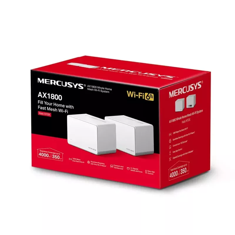 Mercusys HALO H70X belaidis maršrutizatorius Dual-Band Wi-Fi 6 tinklo sistema (2 vnt.)