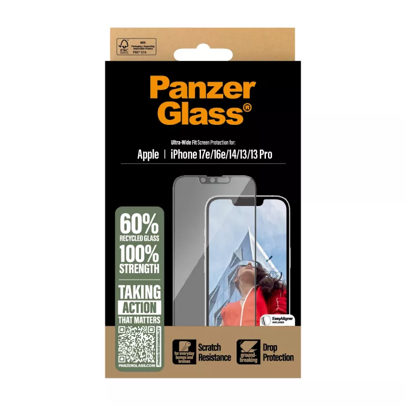 PanzerGlass® ekrano apsauga iPhone 17e | 16e | 14 | 13 | 13 Pro | Ultra-Wide Fit su EasyAligner