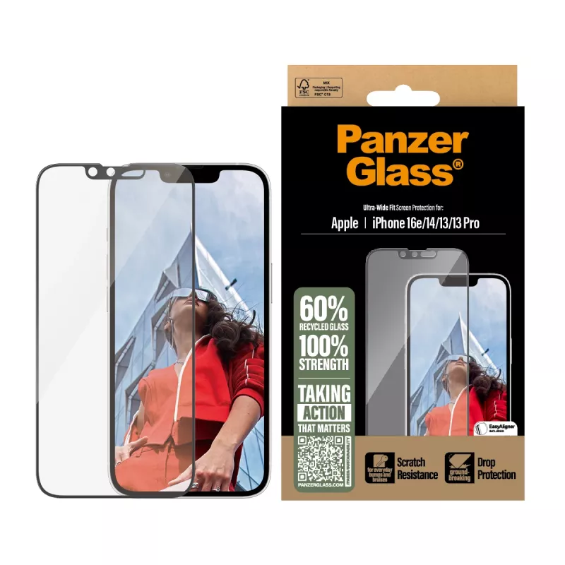 PanzerGlass® ekrano apsauga iPhone 17e | 16e | 14 | 13 | 13 Pro | Ultra-Wide Fit su EasyAligner