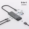 TP-Link UH5020C USB-C šakotuvas, 5 prievadų, HDMI 4K@60Hz, 100 W Power Delivery, 1x USB-C, 2x USB-A, 5 Gbps, aliuminis, pilkas