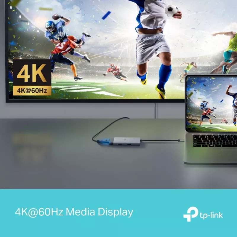 TP-Link UH5020C USB-C šakotuvas, 5 prievadų, HDMI 4K@60Hz, 100 W Power Delivery, 1x USB-C, 2x USB-A, 5 Gbps, aliuminis, pilkas