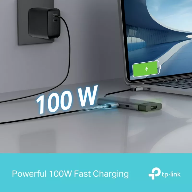 TP-Link UH5020C USB-C šakotuvas, 5 prievadų, HDMI 4K@60Hz, 100 W Power Delivery, 1x USB-C, 2x USB-A, 5 Gbps, aliuminis, pilkas