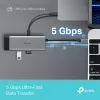 TP-Link UH5020C USB-C šakotuvas, 5 prievadų, HDMI 4K@60Hz, 100 W Power Delivery, 1x USB-C, 2x USB-A, 5 Gbps, aliuminis, pilkas