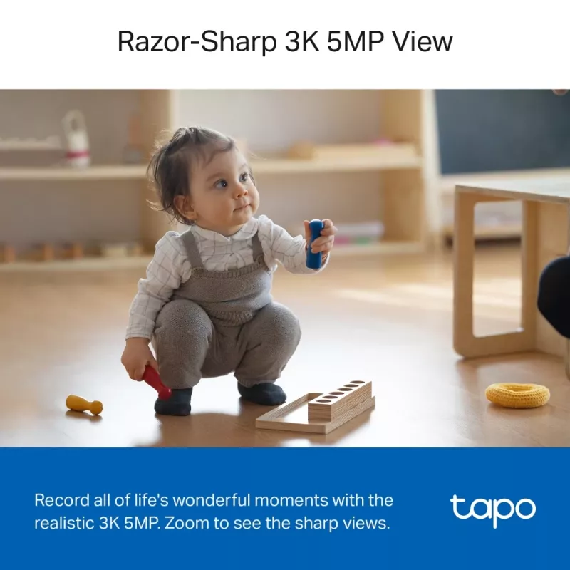 TP-Link Tapo Pan/Tilt AI 3K 5MP belaidė IP stebėjimo kamera, 2,4 GHz, 360°