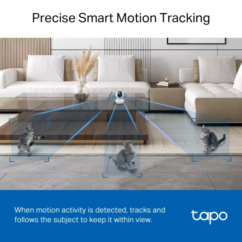 TP-Link Tapo Pan/Tilt AI 3K 5MP belaidė IP stebėjimo kamera, 2,4 GHz, 360°