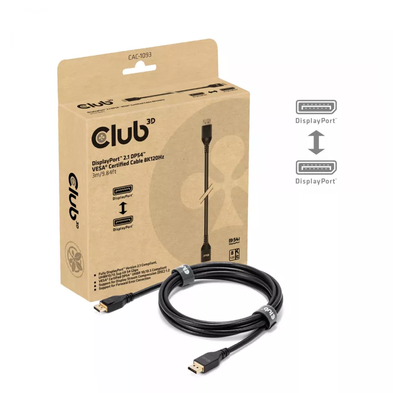 CLUB3D DisplayPort™ 2.1 DP54™ VESA® sertifikuotas laidas 8K120Hz 3m