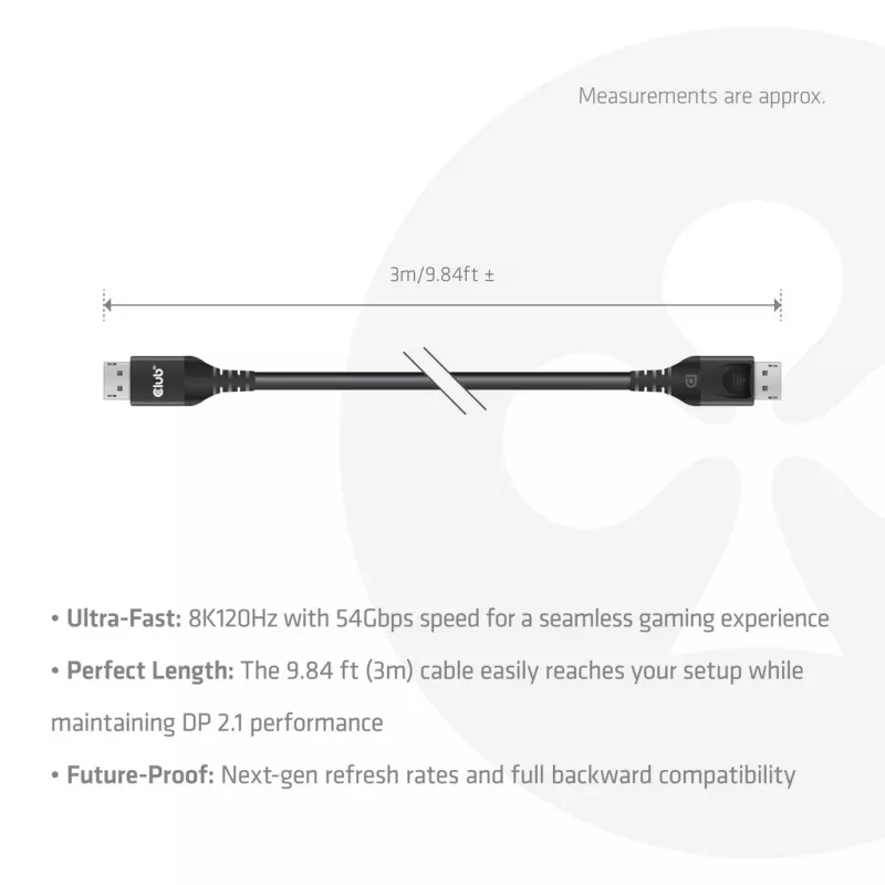 CLUB3D DisplayPort™ 2.1 DP54™ VESA® sertifikuotas laidas 8K120Hz 3m