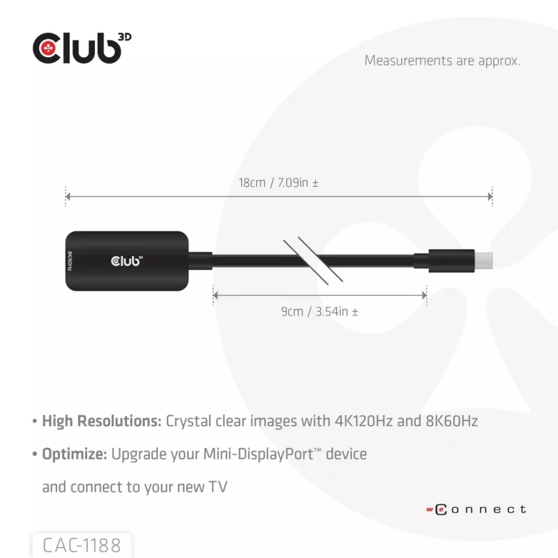 Adapteris CLUB3D Mini DisplayPort 1.4 į HDMI 8K60Hz M/F, Mini DisplayPort jungtis