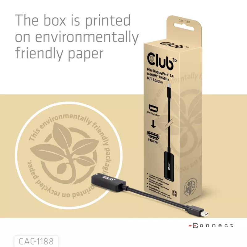 Adapteris CLUB3D Mini DisplayPort 1.4 į HDMI 8K60Hz M/F, Mini DisplayPort jungtis