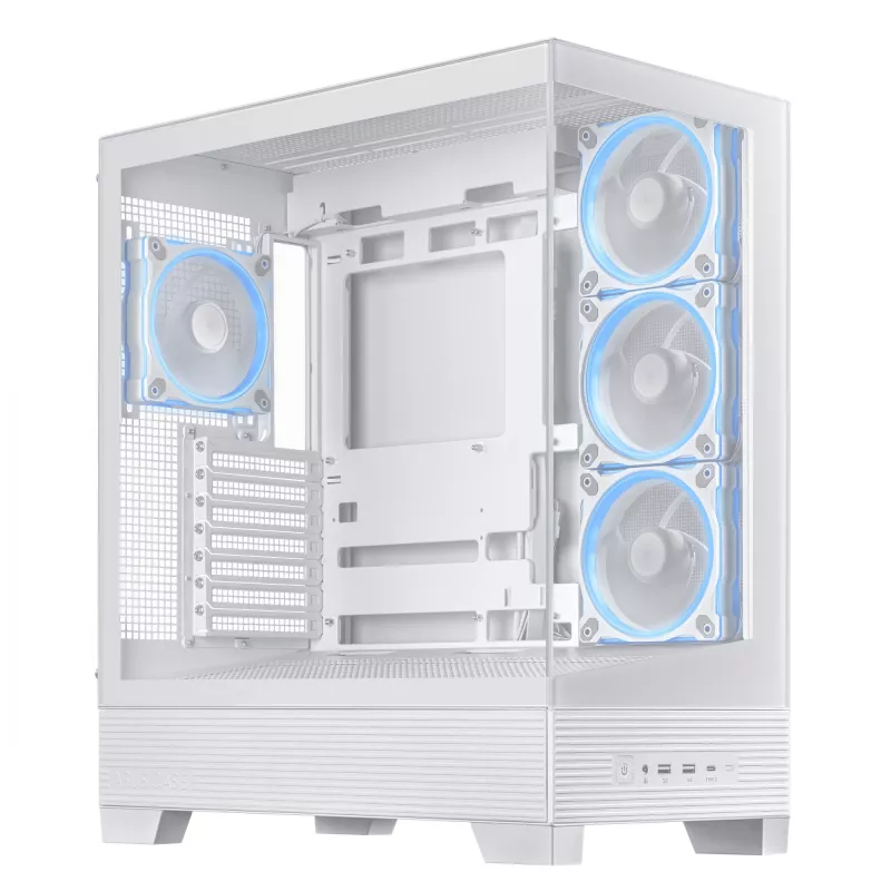 PC korpusas ASUS A31 Plus TG ARGB WHITE Midi Tower — ATX, grūdintas stiklas, ARGB, 3x120 mm + 1x120 mm ventiliatoriai, 38 cm GPU, 165 mm CPU aušintuvas