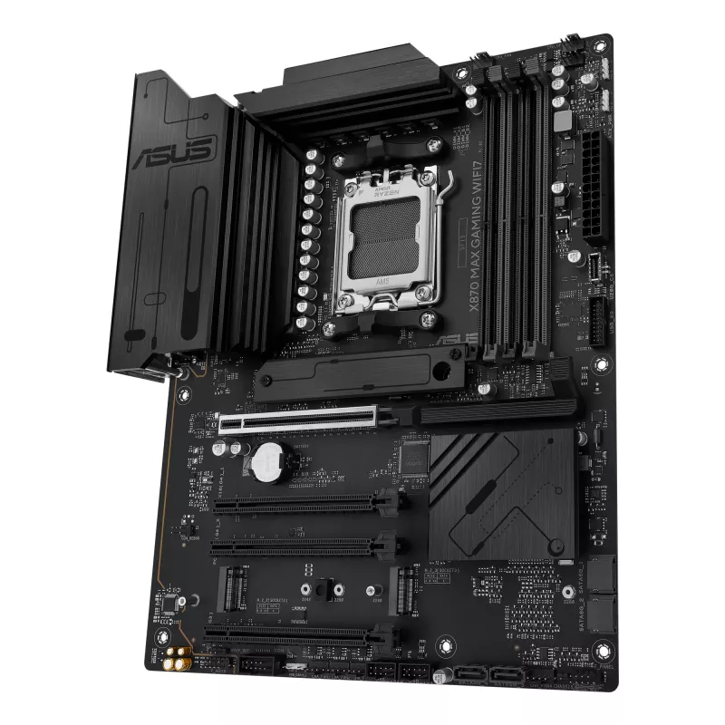 Motininė plokštė ASUS X870 MAX GAMING WIFI7 ATX — AMD X870, Socket AM5, DDR5, 4 DIMM, 256 GB, Wi‑Fi 7, Bluetooth 5.4, 3 M.2, 2x USB4 Gen3x2