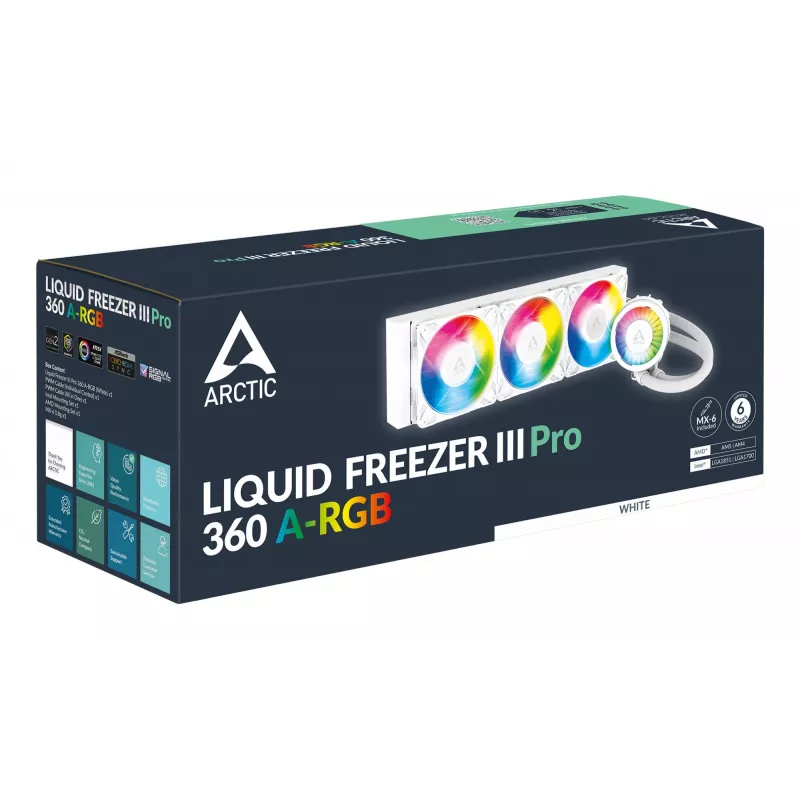 ARCTIC Liquid Freezer III Pro 360 A-RGB (Balta) – Daugialypis viskas viename CPU vandens aušintuvas su A-RGB