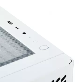 Kompiuterio korpusas Cooler Master Elite 502 Midi Tower Baltas — ATX, 3× 120mm priekyje, 120mm gale, maitinimo šaltinis apačioje, palaiko 2,5 colio/3,5 colio diskus