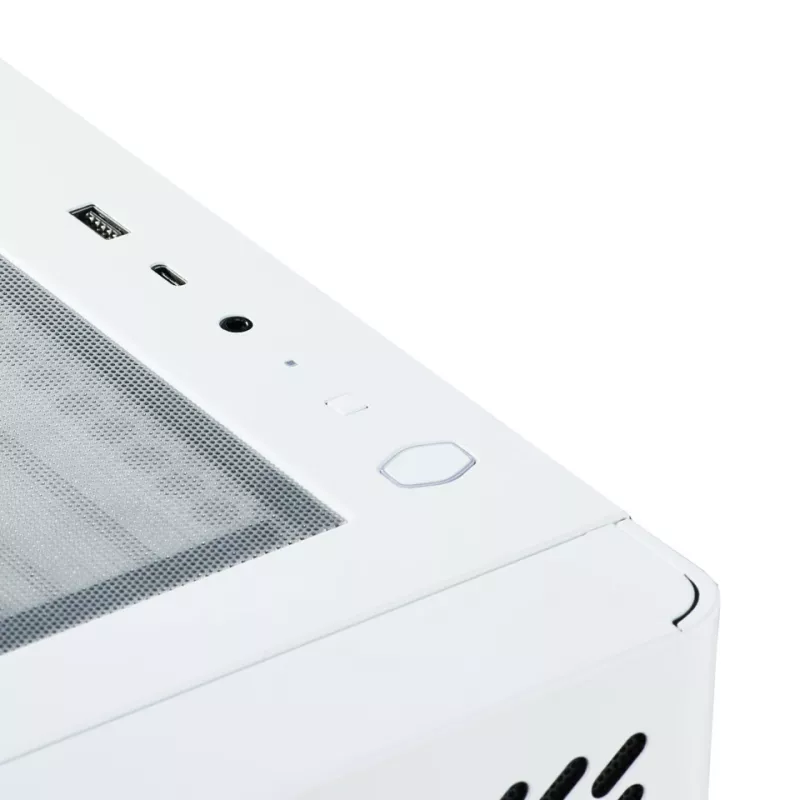 Kompiuterio korpusas Cooler Master Elite 502 Midi Tower Baltas — ATX, 3× 120mm priekyje, 120mm gale, maitinimo šaltinis apačioje, palaiko 2,5 colio/3,5 colio diskus