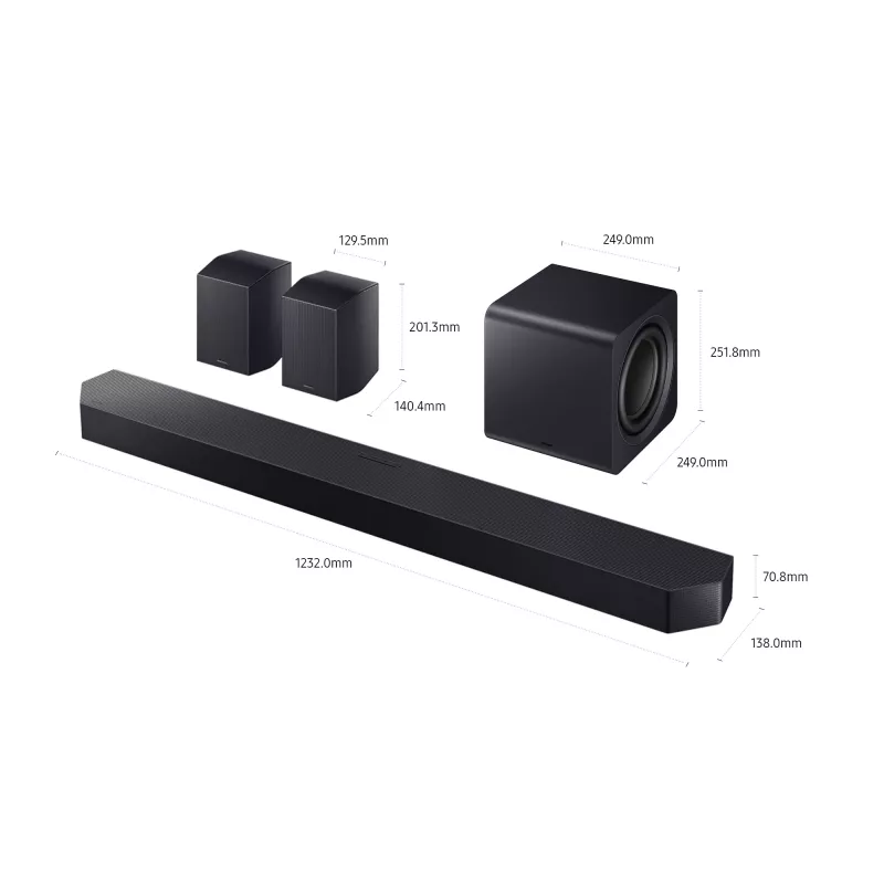 Samsung HW-Q990F garso juosta 11.1.4 kanalų, 756 W, juoda, belaidis žemų dažnių garsiakalbis, HDMI, Wi‑Fi