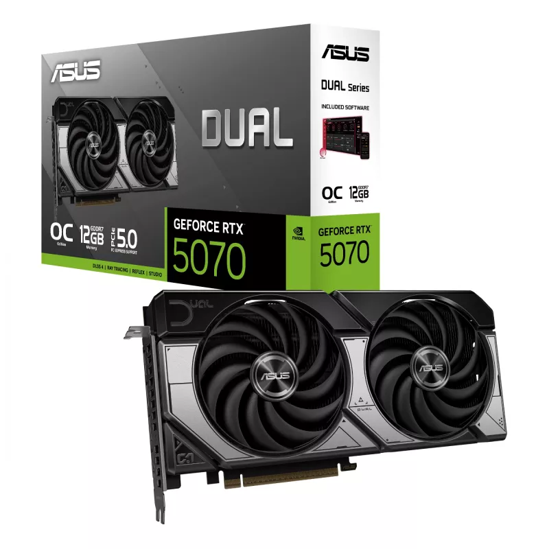 Vaizdo plokštė ASUS GeForce RTX 5070 – 12 GB GDDR7, PCIe 5.0, 192 bitų, 3x DisplayPort 2.1b, 1x HDMI 2.1b