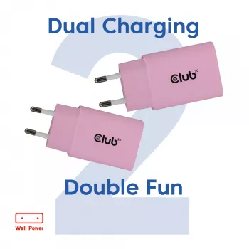CLUB3D 2 vnt USB-C įkroviklis 30 W, baltas, vidaus, AC, rožinis