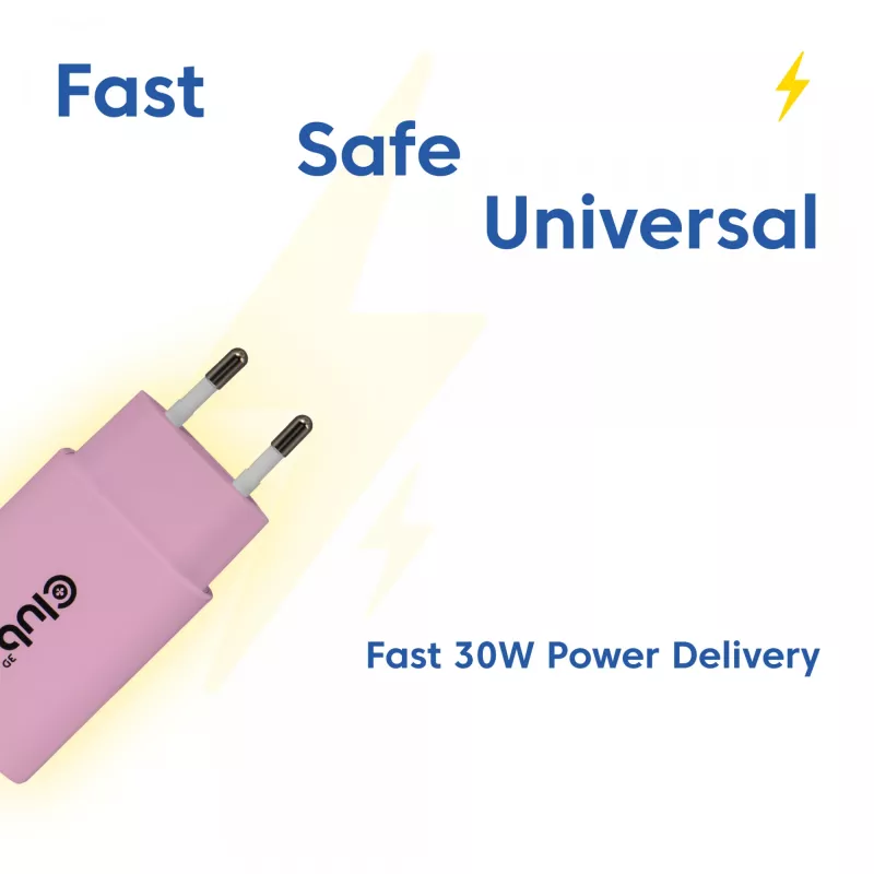 CLUB3D 2 vnt USB-C įkroviklis 30 W, baltas, vidaus, AC, rožinis