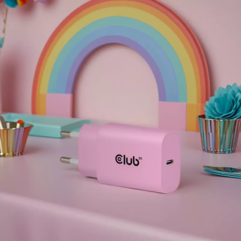 CLUB3D 2 vnt USB-C įkroviklis 30 W, baltas, vidaus, AC, rožinis