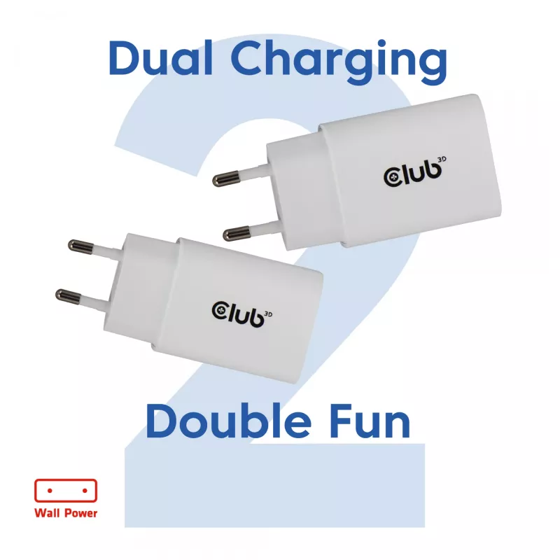 USB-C įkroviklių rinkinys 2 vnt. CLUB3D CAC-3020, 30 W, baltas