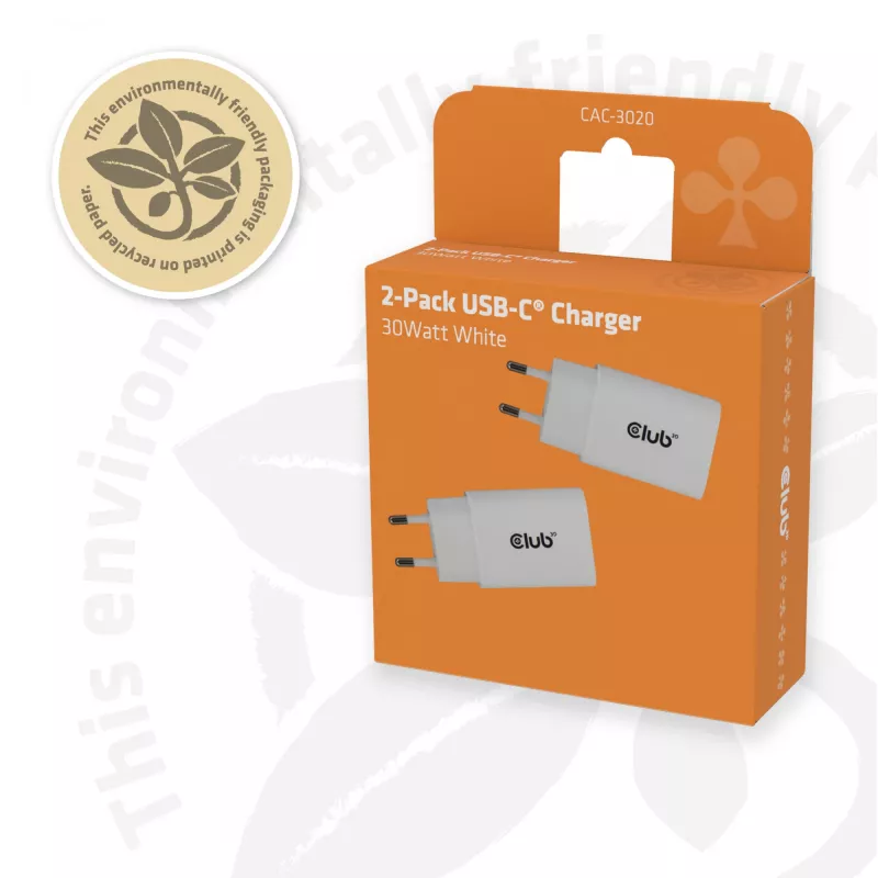 USB-C įkroviklių rinkinys 2 vnt. CLUB3D CAC-3020, 30 W, baltas