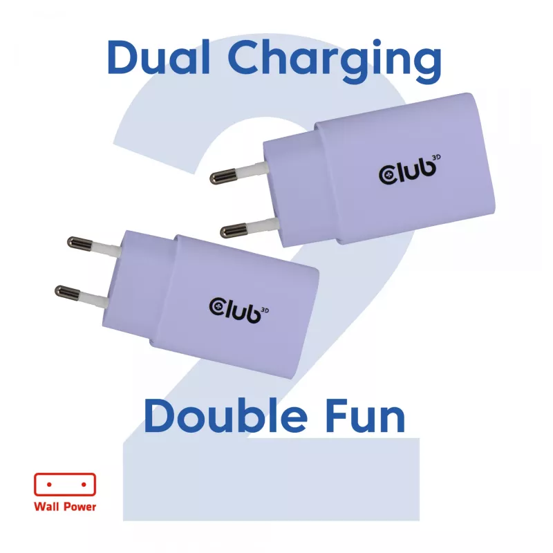 Club 3D USB-C įkroviklis 30W 2 vnt. komplektas kompaktiškas telefonams ir planšetėms
